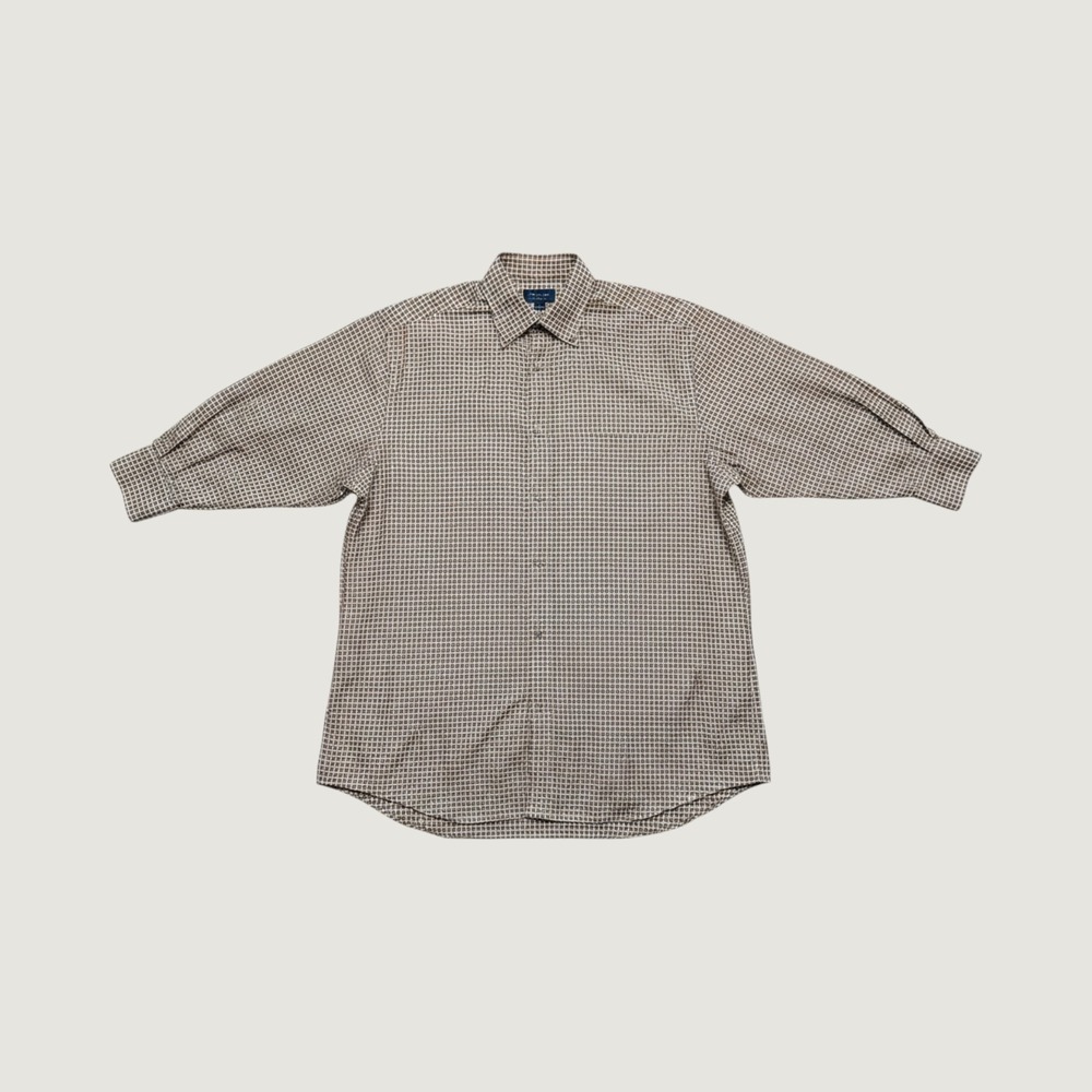 Italian Como Sport Mens Medium‎ Plaid Button Down Shirt Brown Check 100% Cotton
